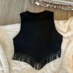Glamour fringe trim ribbed knit tank top - $5 w/ top bundle